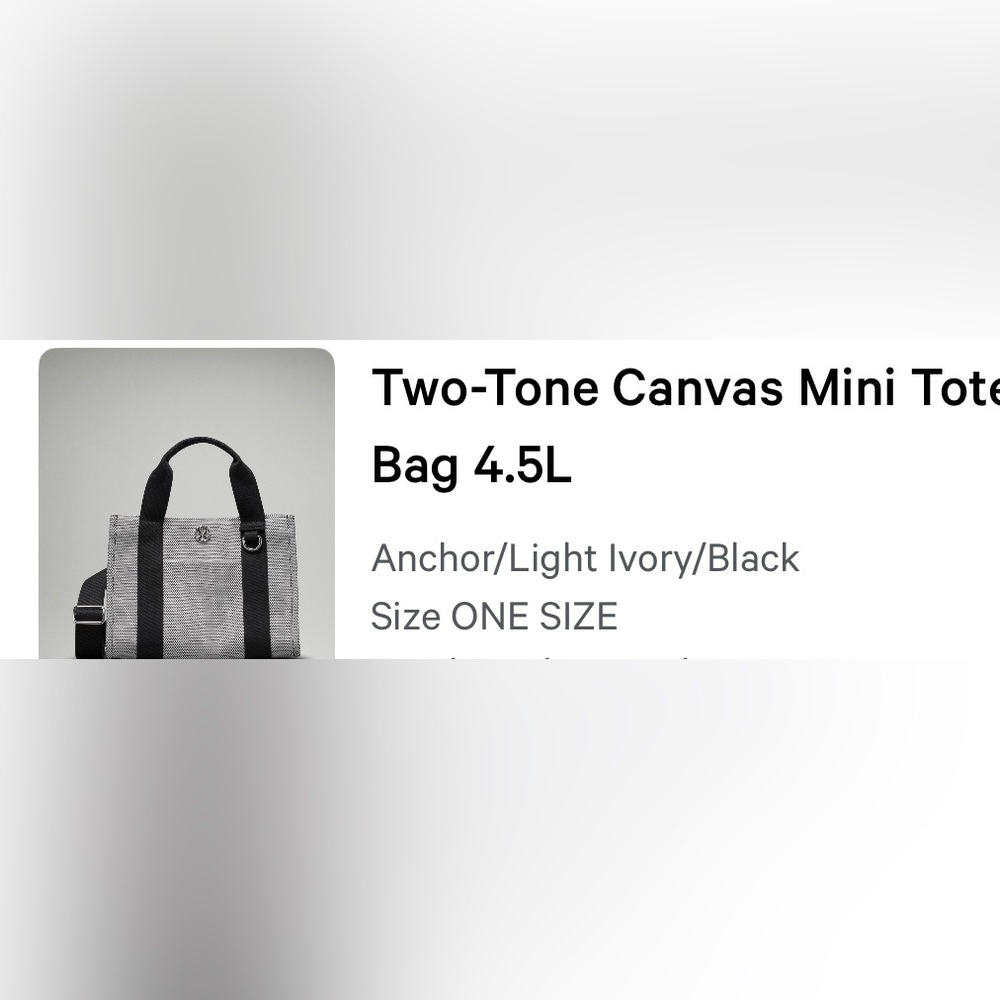 Lululemon Two-Tone Canvas Mini Tote Bag - 4.5L Black and Gray - Picture 2 of 2